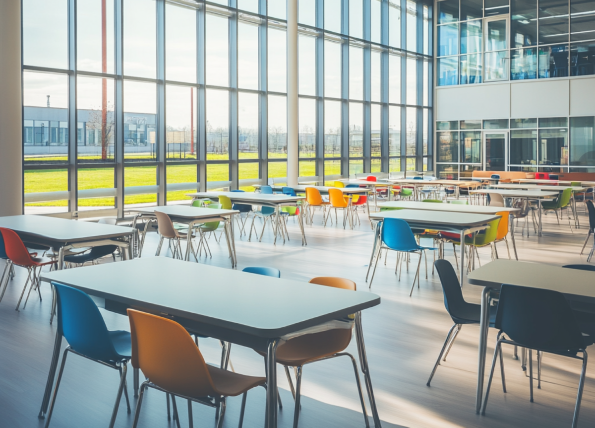 school design architecture with tall windows and open workspaces