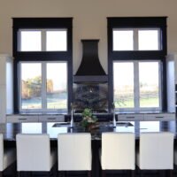 view of the kitchen island with six chairs