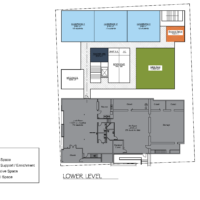 Franklinton High School lower level floor plan color-coded by academic, support, administrative and communal space